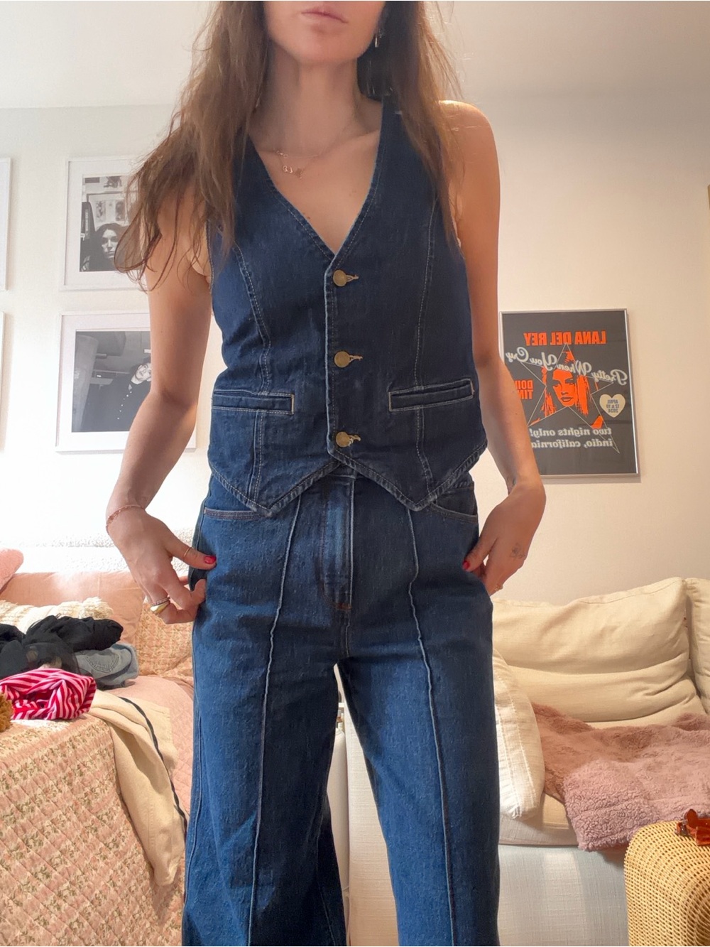 LOFT Blue Denim Vest Duo — Button-Front Details